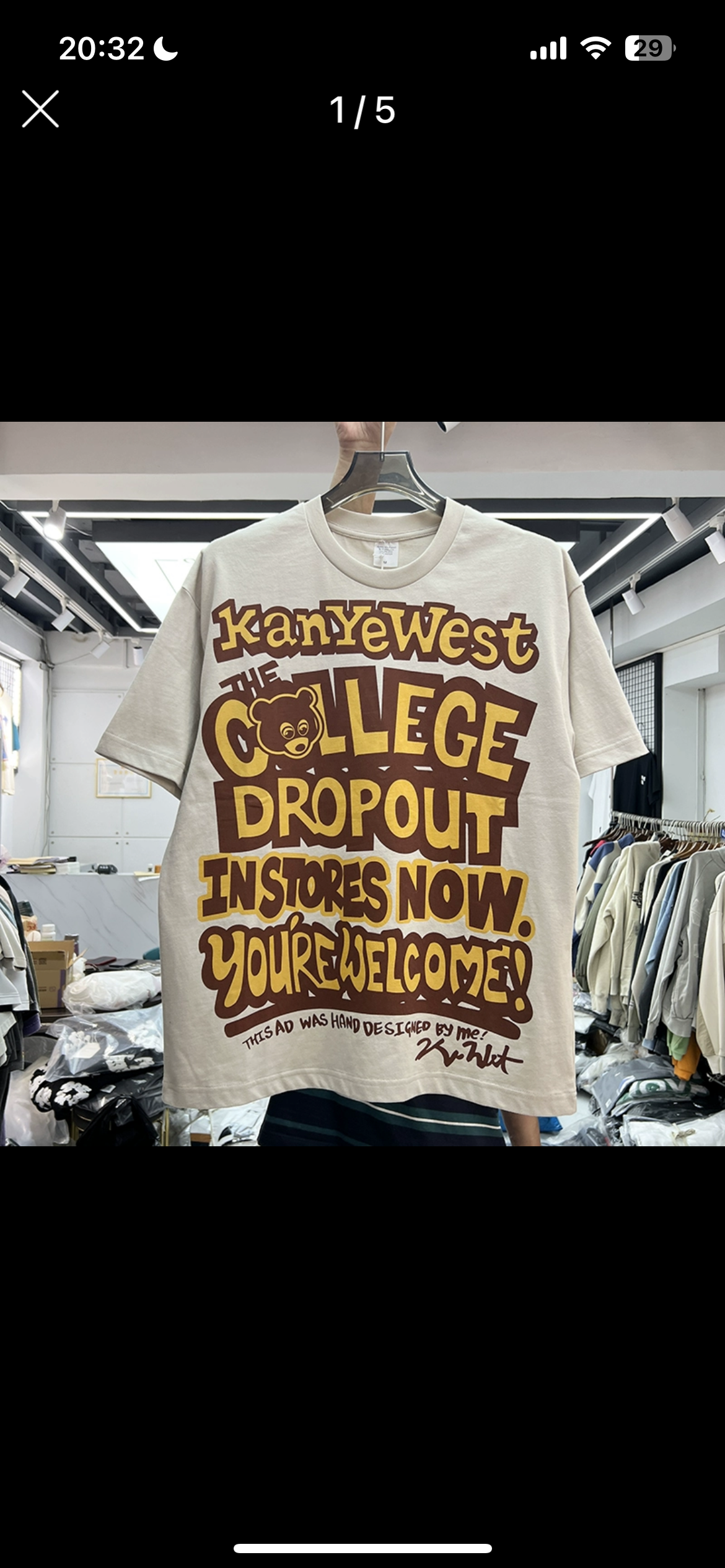 Kanye West "College Dropout" Vintage T-skjorte