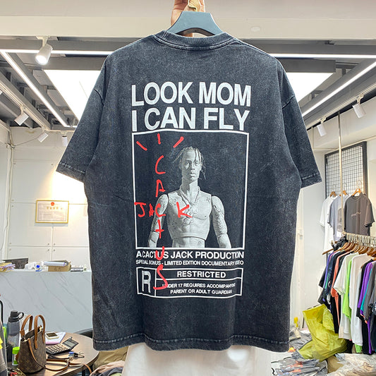 Travis Scott Vintage «Washed» T-skjorte «Look Mom I Can Fly»